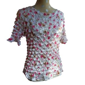 90s Y2k stretchy Popcorn bubble shirt floral one size fits most